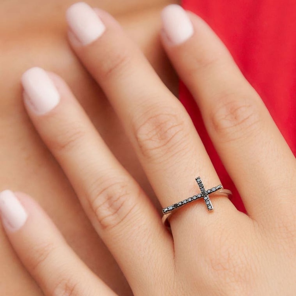 Black Diamond Sterling Silver Cross Ring